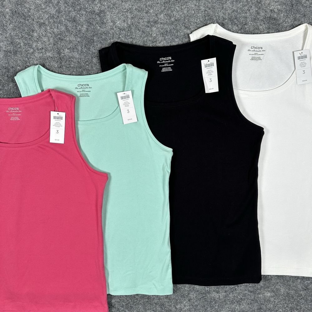 NWT CHICO'S Ultimate Tee Tank Top Bundle Of 4 Size 3/XL Pink Mint Black White - Picture 2 of 12